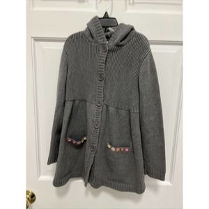 Hanna Andersson Hooded Sweater 130 8 Cardigan Gray Grey Flowers On Pockets Thick